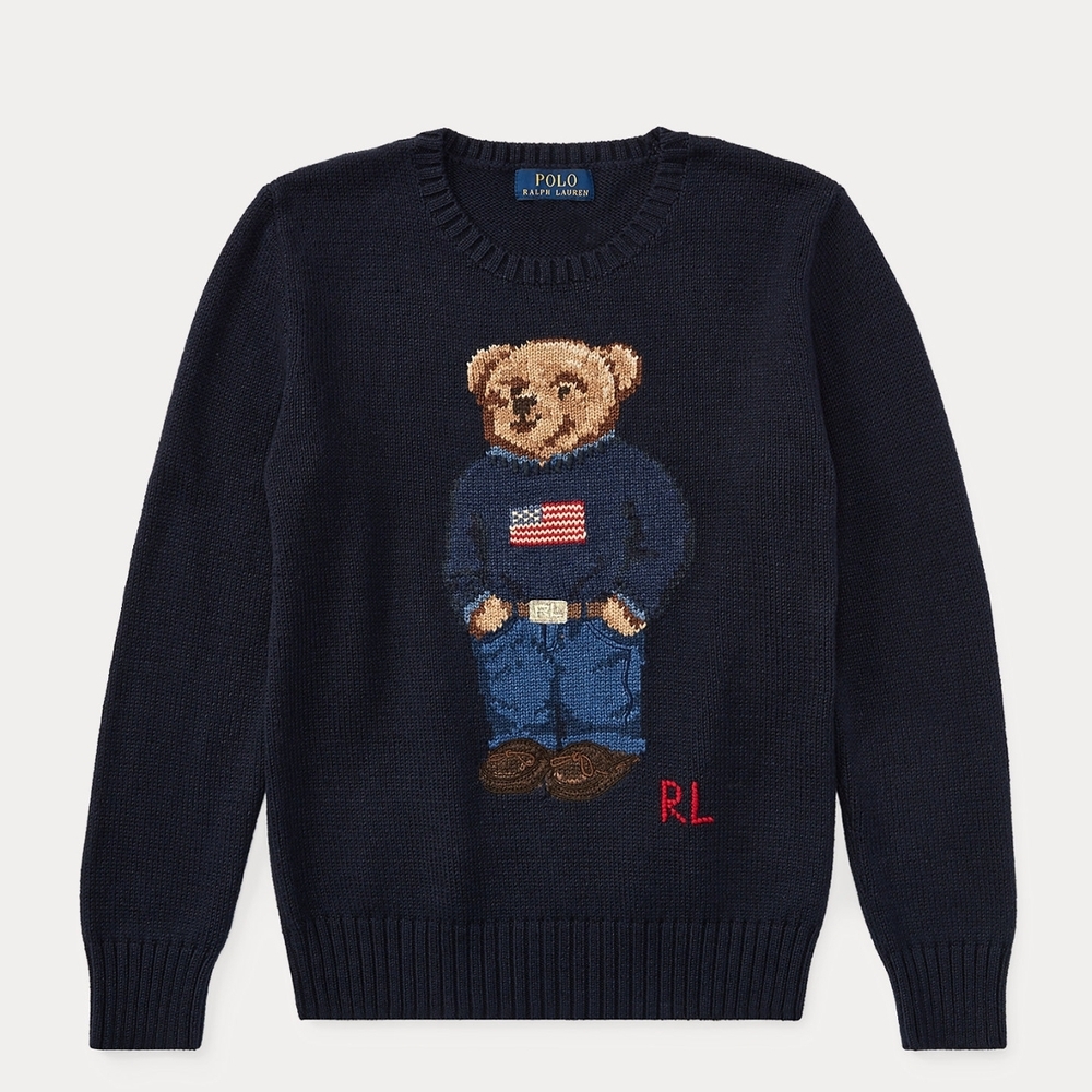Polo by Ralph Lauren Men's Dark Blue Sweater with Bear Motif